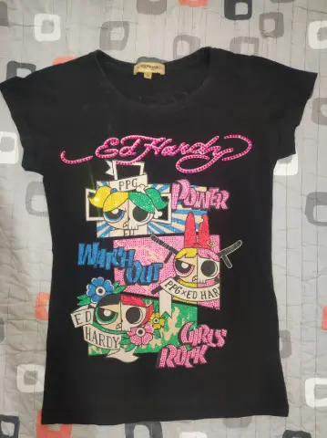 ED HARDY x POWERPUFF GIRLS RHINESTONE TEE